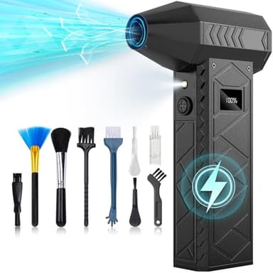 DEGGE 10000mAh Compressed Air Duster, 180000RPM Electric Air Duster with Display Screen & Light, 4 Gear Adjustable Cordless Rechargeable Turbo Car Dryer Jet Air Blower for Keyboard,Computer,Car,Home - Image 1