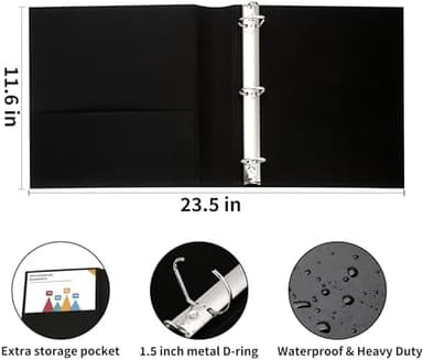 Vintage Hardback 3 Ring Binder 1.5 Inch, Professional Leather Binder 3 Ring, Three Ring Binders Fits 8.5 x 11, D Ring Binders for Photo Album, Home, School and Office Supplies- Black - Image 3