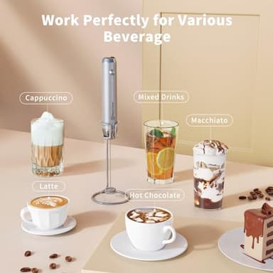 Maestri House Rechargeable Milk Frother with Stand, LunaFro Handheld Electric Foam Maker Waterproof Detachable Stainless Steel Whisk Drink Mixer Foamer for Lattes, Cappuccino - Image 7