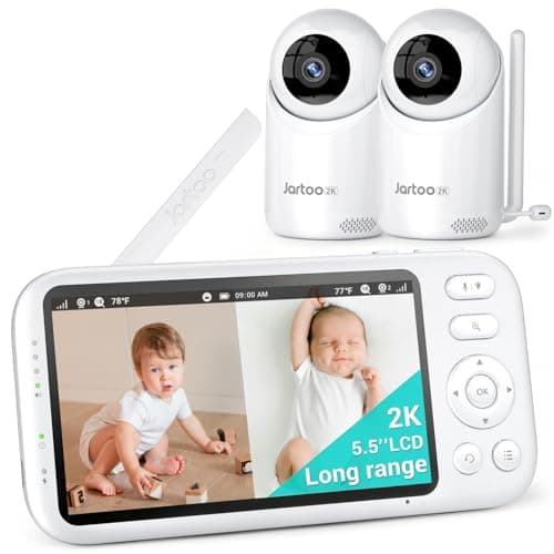 Jartoo 2K Video Baby Monitor with 2 Cameras and Audio, Long Range Baby Monitor No WiFi, 5.5" Split Display, VOX - AI Cry Detect, ANR, IR Night Vision, 2-Way Audio, 6000mAh - Image 1