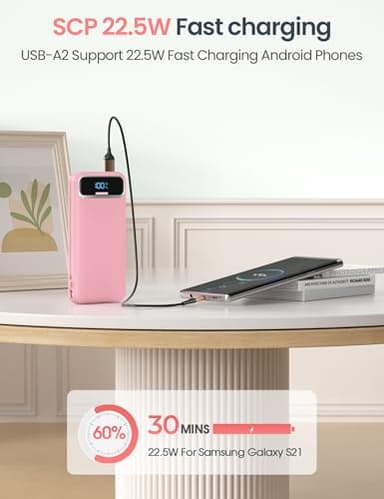 12000mAh Lightweight-Portable-Charger-Power-Bank with Built-in Cables and AC Wall Plug, PD20W USB-C Fast Charging Battery Pack, LED Display External Travel Phone Charger for All iPhone,Samsung,Android - Image 6
