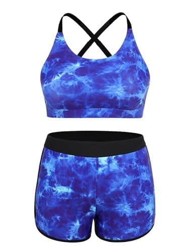 NIeyook Plus Size Swimsuit for Women 2024 Tummy Control Bathing Suit 3 Piece Athletic Tankini Swimsuits with Boyshorts Blue Tie Dye 20 Plus/4XL - Image 4