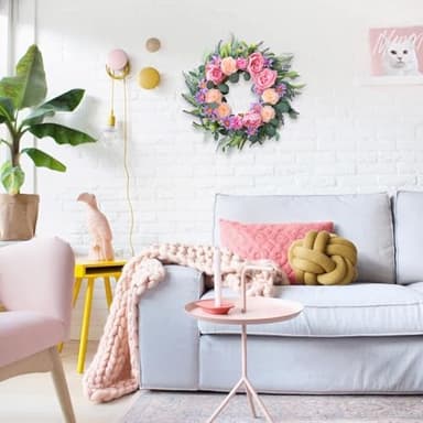 TEMPUS 18-inch Artificial Peony Wreath - Pink Spring Floral Wreath for Front Door, Wall, Wedding, Party & Farmhouse Decor - Image 6