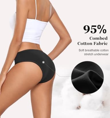 coskefy Panties for Women Cotton Mid Low Rise Bikini Underwear 6 Pack Comfort Moisture Wicking Breathable Briefs Black - Image 3