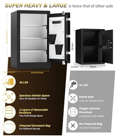 5.2 Cuft Biometric Fireproof Safe Box For Home, Heavy Duty Home Safe Fireproof Waterproof, Large Document Safes With Keypad, Anti-Theft Dual Alert, Mute Mode, Digital Security Safes For Jewelry Money - Image 9