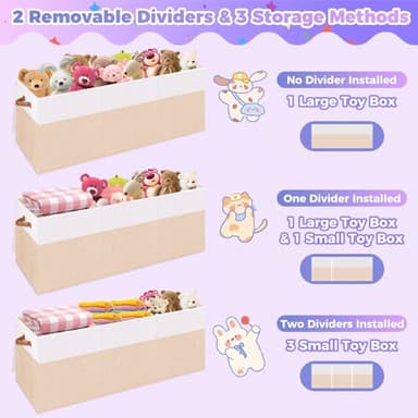 Extra Large Toy Storage Box with Lid, Collapsible Sturdy Toys Chest Storage Organizer Bin Basket with Divider for Kids, Boys, Girls, Closet, Playroom, Bedroom, Nursery, 40"X14"X16", Beige & White - Image 7