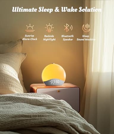 ecozy Sunrise Alarm Clock, White Noise Sound Machine, Upgraded Backlit Buttons for Bedrooms, 26 Soothing Sounds, 17 Night Lights, Bluetooth Speaker, Wake Up Sunlight for Heavy Sleepers, Adults, Kids - Image 2