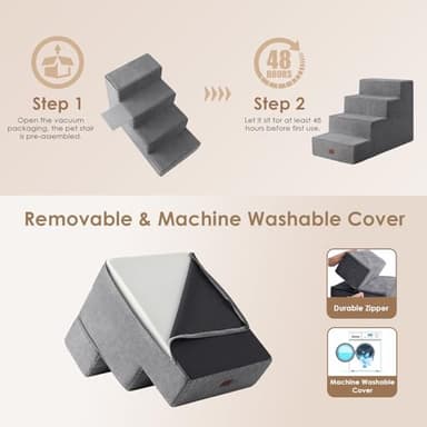 EHEYCIGA Dog Stairs for Bed 20" H, 4-Step Extra Wide Dog Steps for High Bed, Pet Steps for Small Dogs and Cats, Non-Slip Balanced Pet Ramp Indoor, Grey - Image 7