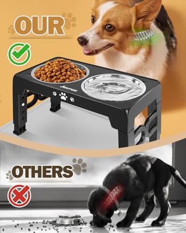 Jovrun Elevated Dog Bowls, Dog Feeder with 2 Stainless Steel Dishes &1 Slow Feeder Bowl, 5 Heights Adjustable Raised Stand for Medium Large, Food Dishes with Non-Slip Feet - Image 5