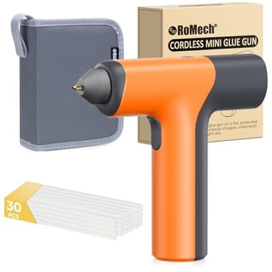 ROMECH Cordless Hot Glue Gun, Auto Dispensing Craft Glue Gun with 30 Pcs Glue Sticks, 3Ah Type-C Rechargeable Glue Gun Kit with Storage Case (Orange) - Image 1
