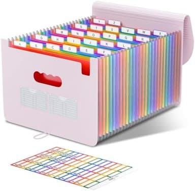 ABC life 26 Pockets Accordion File Organizer, Expanding File Folder, Portable Monthly Paper Bill Tax Receipt Organizer, Letter A4 Size Document Organizer with Blank Labels - Pinkish Purple - Image 3