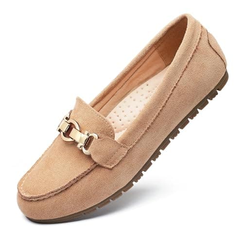 Cvistpieo Loafers for Women Business Casual Shoes Comfortable & Lightweight Penny Loafers Slip On Work Flats Suede Beige Size 7 - Image 1
