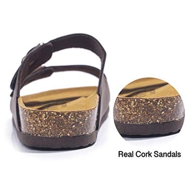 FITORY Mens Sandals, Arch Support Slides with Adjustable Buckle Straps and Cork Footbed Brown Size 10 - Image 3