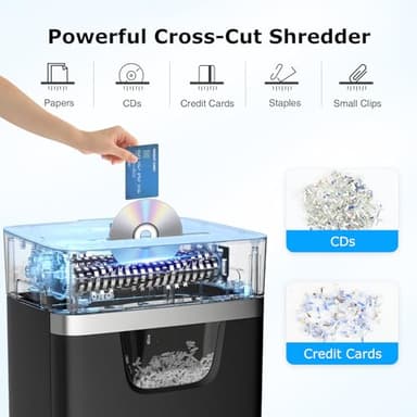 BONSEN 14-Sheet Paper Shredder for Home Office, Heavy Duty Cross Cut Shredder with 5.3 Gal Pullout Bin, Quiet Shredder for CDs/Credit Card/Staple, P-4 Security, Anti-Jam System - Image 3