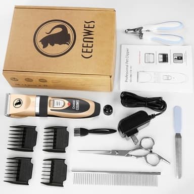 Ceenwes Dog Clippers Low Noise Pet Clippers Rechargeable Trimmer Cordless Grooming Tool Professional Dog Hair Trimmer with Comb Guides Scissors for Dogs Cats & Others（Gold） - Image 7