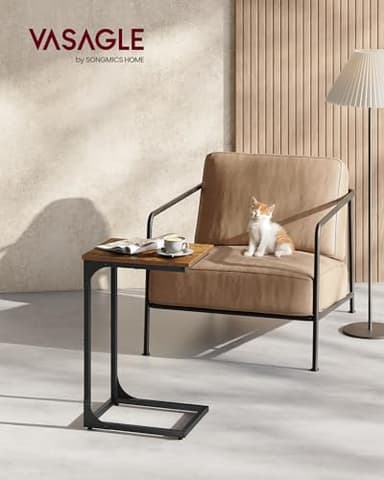 VASAGLE C-Shaped End Table, Small Side Table for Couch, Sofa Table with Metal Frame for Living Room, Bedroom, Bedside, Rustic Brown and Black - Image 2