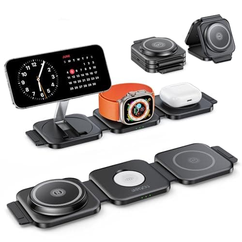 JARGOU 3 in 1 Charging Station for iPhone 16/15/14/13/12 Series, Travel Charger for Multiple Devices for AirPods 4/3/2/Pro,Wireless Charger Magnetic Charging for Apple Watch S10 Series(Black) - Image 1