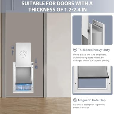 [Petoasis] Heavy Duty Aluminum Dog Door with Lock,3 Flap Insulated Doggie Doors with Installation Manual,Durable and Rust Resistant, Patent: USD1057087S, (Silvery White, XLarge for Door) - Image 3