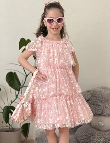 Arshiner Girls Tulle Dress Toddler Layered Tulle Tutu Dresses Baby Floral Dress Summer Formal Party Birthday Wedding 2T Pink Flower - Image 2