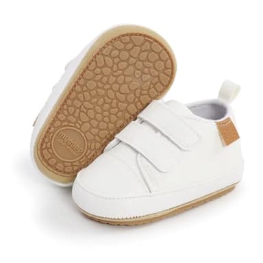 BABSMULY Baby Boys Girls Shoes Non-Slip Rubber Sole High-Top PU Leather Sneakers Infant First Walking Shoes Toddler Crib Newborn Loafers Flats.(White, 6-12 Months) - Image 1