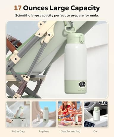 Portable Bottle Warmer 17oz Bottle Warmer for Breast Milk Formula & Water, Fast Heating, Long Battery Life & Large Capacity, Suitable for Baby Outdoor Travel Green - Image 8