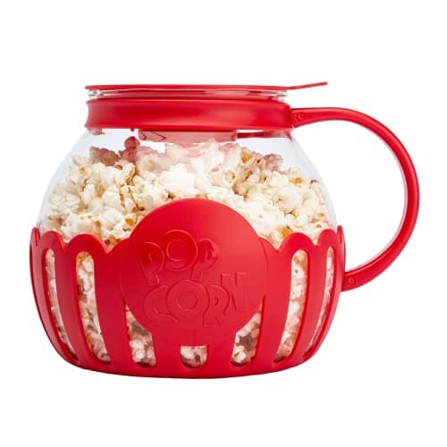 Ecolution Patented Micro-Pop Microwave Popcorn Popper with Temperature Safe Glass, 3-in-1 Lid Measures Kernels and Melts Butter, Made Without BPA, Dishwasher Safe, 3-Quart, Red - Image 1