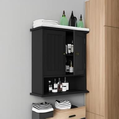 Smuxee Black Wall Cabinet, Small, 2-Door Medicine Cabinet with Adjustable Shelves, Over Toilet, For Kitchen and Laundry Rooms - Image 6