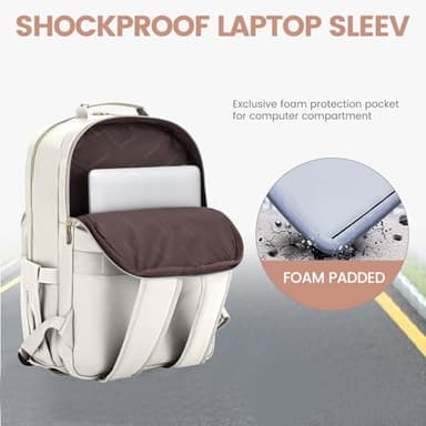 LOVEVOOK Leather Backpacks for Women,17.3 inch Leather Laptop Backpack Women Computer Backpack Laptop Bag,Stylish Quilted Travel Backpack Purse Work College Teacher Backpacks with USB Port,Off-white - Image 3