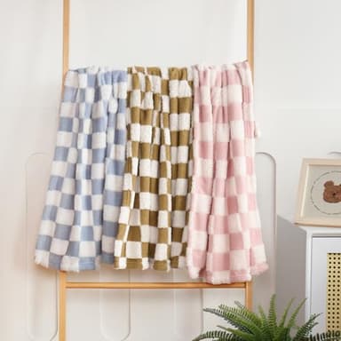 HOMRITAR Checkered Baby Blanket for Boys Girls Warm Cozy Reversible Checkerboard Toddler Blankets, Fluffy Fuzzy Plush Lightweight Bed Blanket with Chessboard Grid Design 350GSM Baby Blue 30 x 40 Inch - Image 6