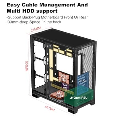 SAMA NEVIEW 4503 Mid Tower PC Case with Dual Tempered Glass Panels, 4×120mm ARGB Fans Pre-Installed, High Airflow ATX PC Case for Case PC Gaming, USB 3.0×2, Type-C Port, Supports Top 360mm AIO – Black - Image 6