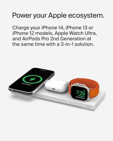 Belkin BoostCharge Pro 15W 3-In-1 Wireless MagSafe Charging Pad - White - Image 4