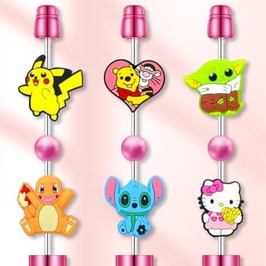 12Pcs Cute Cartoon Focal Beads for Pens, Cartoon Silicone Focal Beads for Making DIY Bead Pens Keychain Jewelry (Cartoon-B) - Image 3