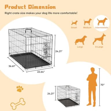 DUMOS Dog Crate, 36 Inch Medium Double Door Dog Cage with Divider Panel and Plastic Leak-Proof Pan Tray, Folding Metal Wire Pet Kennel for Indoor, Outdoor, Travel - Image 2