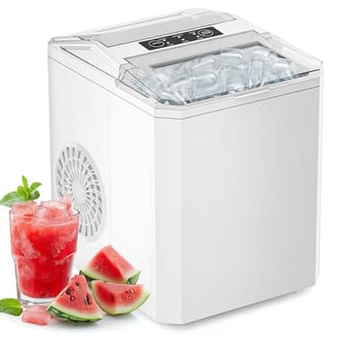 Sweetcrispy Countertop Ice Maker, Portable Ice Machine Self-Cleaning, 9 Cubes in 6 Mins, 26 lbs/24Hrs, 2 Sizes of Bullet Ice for Home Party Office, White - Image 1