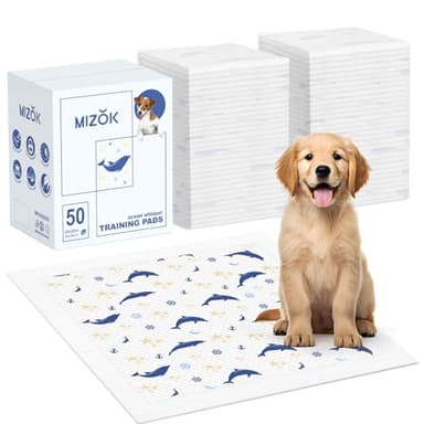 MIZOK Puppy Pads, 22"x22" Dolphin Print Dog Pee Pads with Adhesive Tabs, 6-Layer Leak-Proof Super Absorbent, Quick-Dry Disposable (50 Count) - Image 1