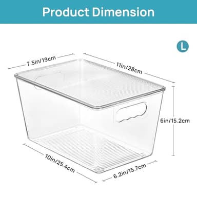Vtopmart 6 Pack Clear Stackable Storage Bins with Lids, Large Plastic Containers with Handle for Pantry Organizer and Storage,Perfect for Bathroom,Cabinet,Kitchen,Fridge,Closet Organization - Image 2