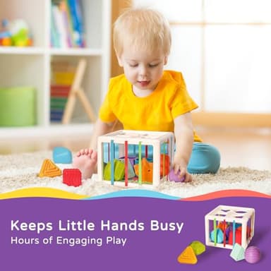 LiKee Shape Sorter Toys for 1+ Years Old, 10pcs Montessori Baby Blocks, Sensory Toddler Learning Toy for Fine Motor Skills, Infant Developmental Toys Gift for Boys Girls Ages 18+ Months - Image 7