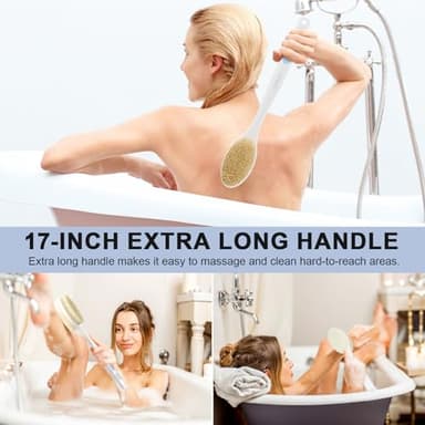 Bubbob Back Scrubber, Back Scrubber for Shower, Bath Brush Long Handle for Shower with Double Sided Bristles for Wet or Dry Brushing (Blue) - Image 2