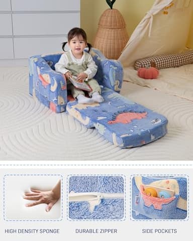 Thick Comfy Toddler Chair and Couch for Kids,2-in-1 Soft Plush Fold Out Sofa for Children,Convertible Couch to Lounger for Toddler - Image 8