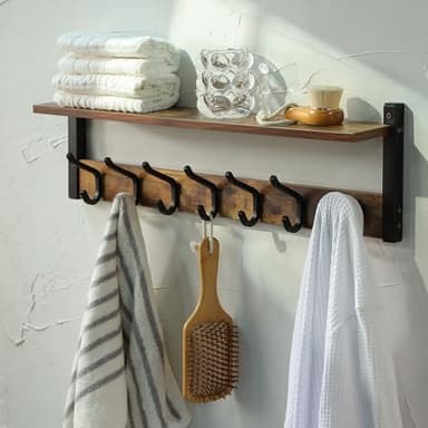 YIGII Wall Shelf with Hooks, Coat Rack Wall Mount with 7 Dual Metal Hooks, Wooden Floating Shelf Coat Hanger for Bedroom, Entryway, 24inch - Image 3