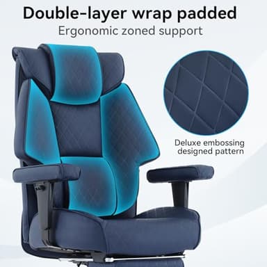 EXCEBET Big and Tall Office Chair with Footrest, PU Leather High Back Executive Office Chair 400lbs, Ergonomic Computer Chairs Lumbar Support for Heavy People (Blue) - Image 4