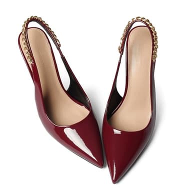 iiimmu Red Heels for Women Sexy, Closed Toe 4 in, Slingback Pumps with Chain for Wedding Party Dress Prom Heels, Patent Leather, Size 7 - Image 9