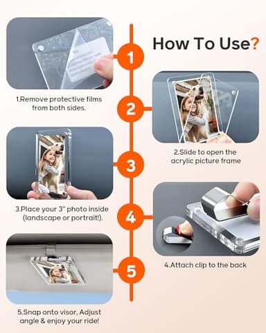 ESVNE 2Pcs Car Picture Holder for Visor Magnetic Picture Frame for 3 Inch Photos, Car Sun Visor Photo Holder with Strong Acrylic Magnet, Personalized Car Accessories with Clips for Easy Display - Image 5