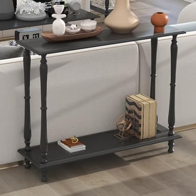 TaoHFE 32 Inch Narrow Black Console Tables for Entryway Table Couch Table Behind Sofa Skinny Hallway Table Vintage Wooden Black Side Table for Entrance Living Room Corridor Front Door - Image 8