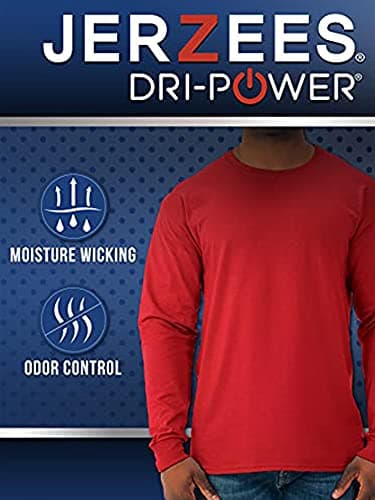 Jerzees Men's Dri-Power Cotton Blend Long Sleeve Tees, Moisture Wicking, Odor Protection, UPF 30+, Sizes S-3X, Black, Large - Image 4