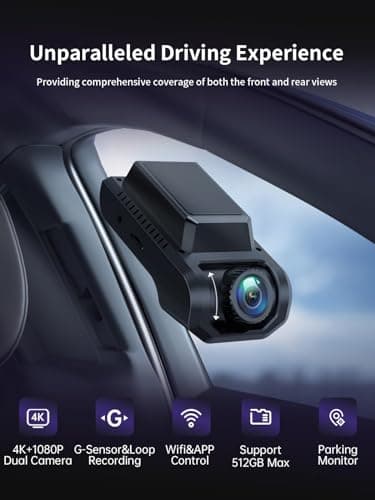 Ecomoment Dash Cam Front and Rear, 4K+1080P Dash Camera for Cars, Built-in Wi-Fi GPS, Included 32GB Card, 2.0'' IPS Screen Mini Car Camera, App, Night Vision, 170°Wide Angle, 24H Parking Mode,Gray - Image 2