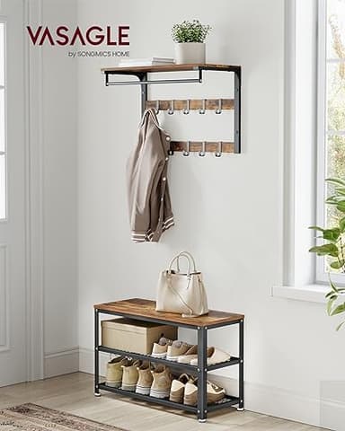 VASAGLE 3-Tier Shoe Rack, Shelf Storage Bench with Metal Mesh Shelves and Seat, Free Standing Shoe Organizer for Entryway, 11.8 x 28.7 x 17.7 Inches, Rustic Brown and Black ULBS73X - Image 2
