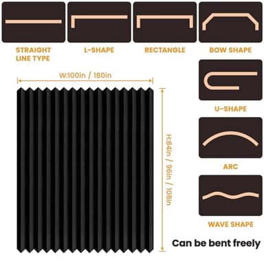 JILRON Accordion-Style Room Divider with Ceiling Track - Foldable Partition Curtain, Easy Installation(Black 180" W x 84" L-Pack of 1) - Image 2