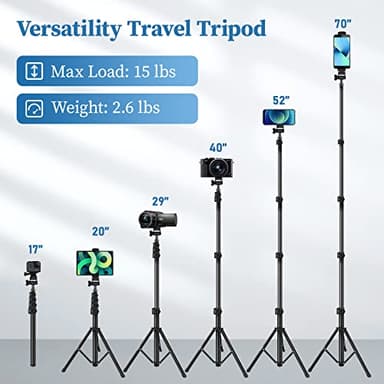 Nineigh Phone Tripod, 70" Selfie Stick Tripod Stand Cell Phone Tripods with Remote Phone Holder Carry Bag, Aluminum Alloy Selfie Stick Tripods, Compatible with iPhone Samsung GoPro Smartphone - Image 6