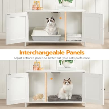HOOBRO Litter Box Enclosure, Cat Litter Box Furniture with Removable Divider, Large Hidden Litter Box Furniture, Wooden Cat House, End Side Table, 31" L x 17.5" W x 19.7" H, White WT03MW01G2 - Image 6